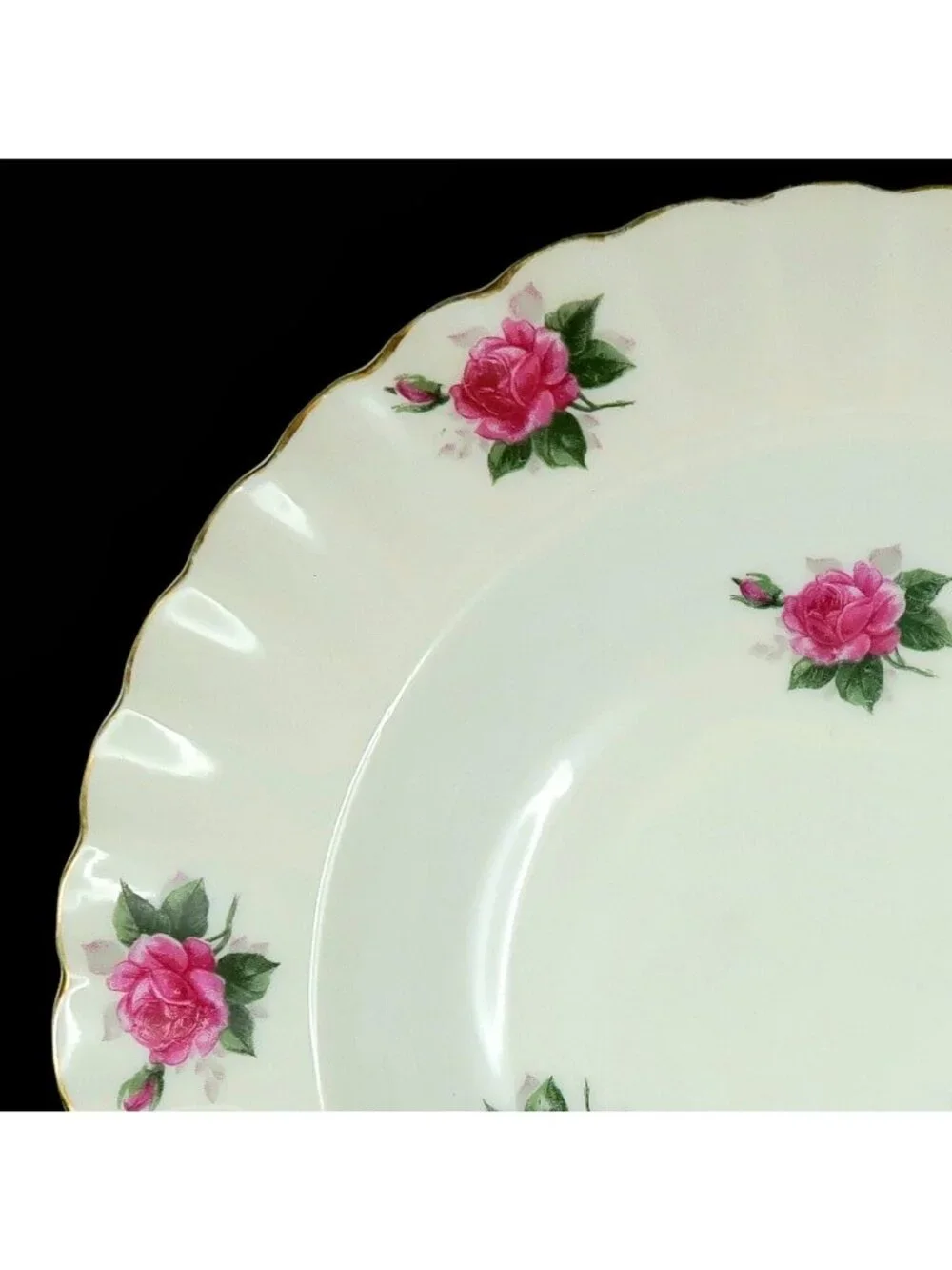 Bond Japan Pink Roses Soup Bowls, Set of 3, Scalloped Gold Rim, Vintage